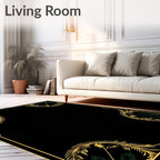 Elegant Gold Green Leaf Heart Border Rug