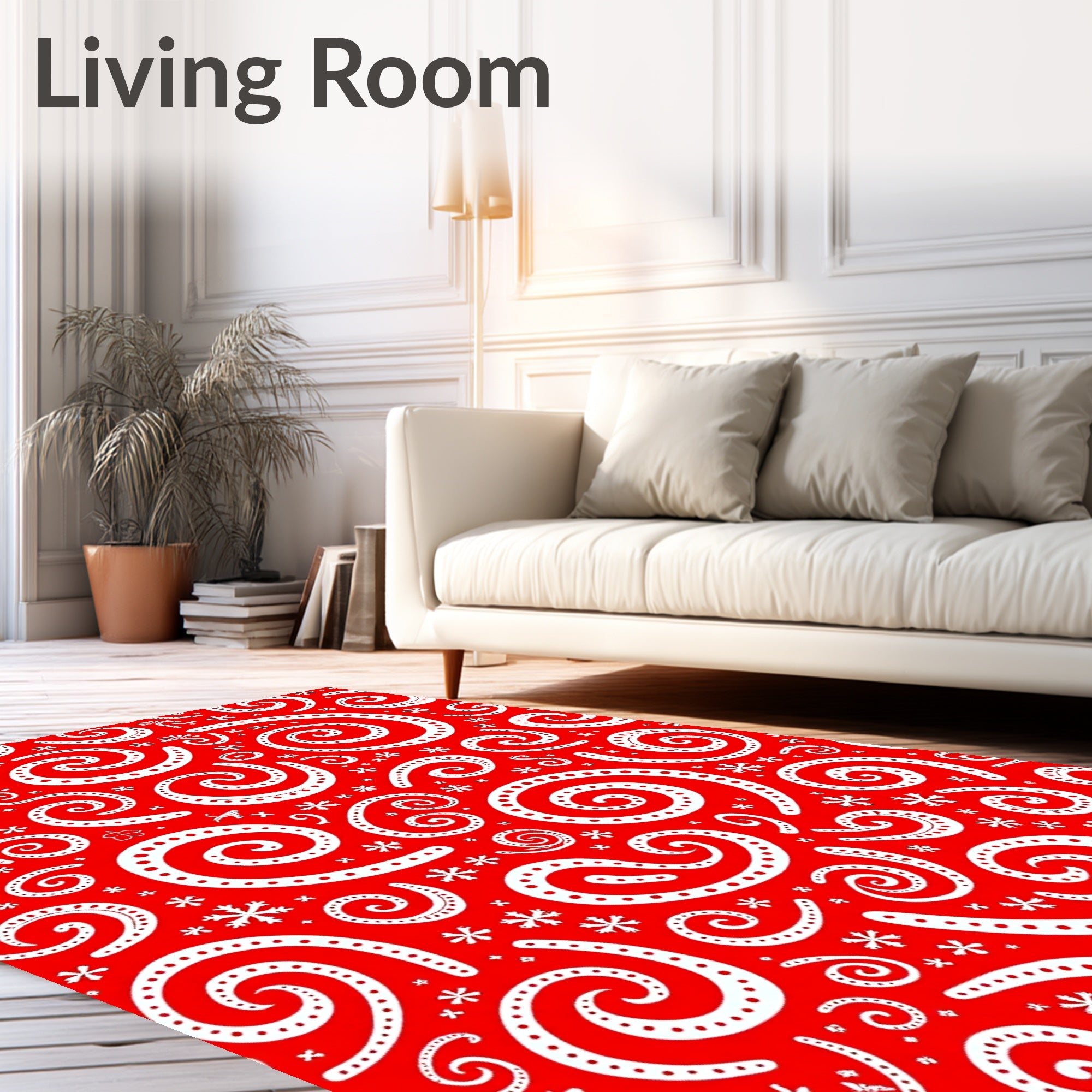 Crimson Swirl Snowflake Snowfall Rug
