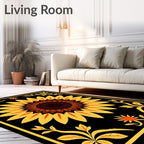 Black Yellow Sunflower Floral Medallion Rug