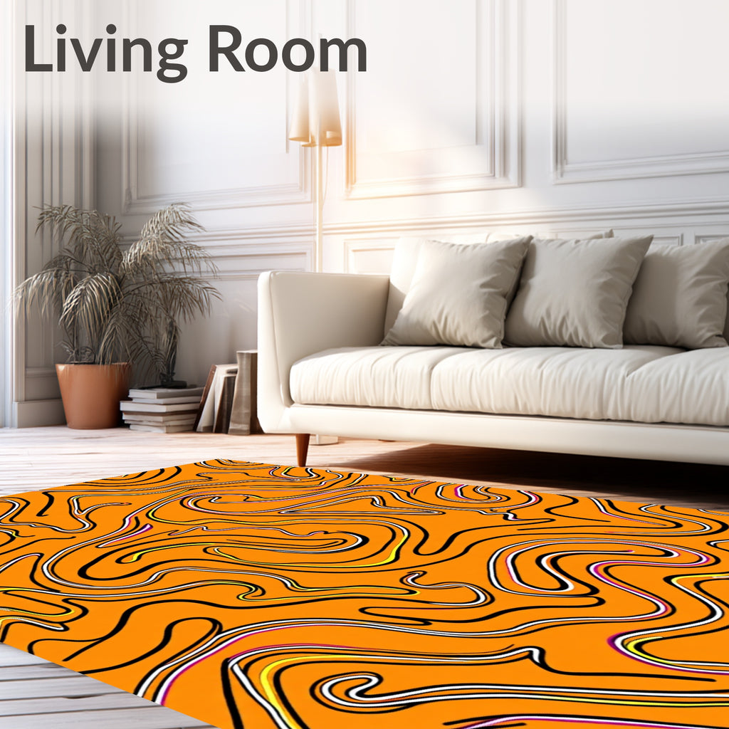 Orange Abstract Swirls with Black Outline Rug