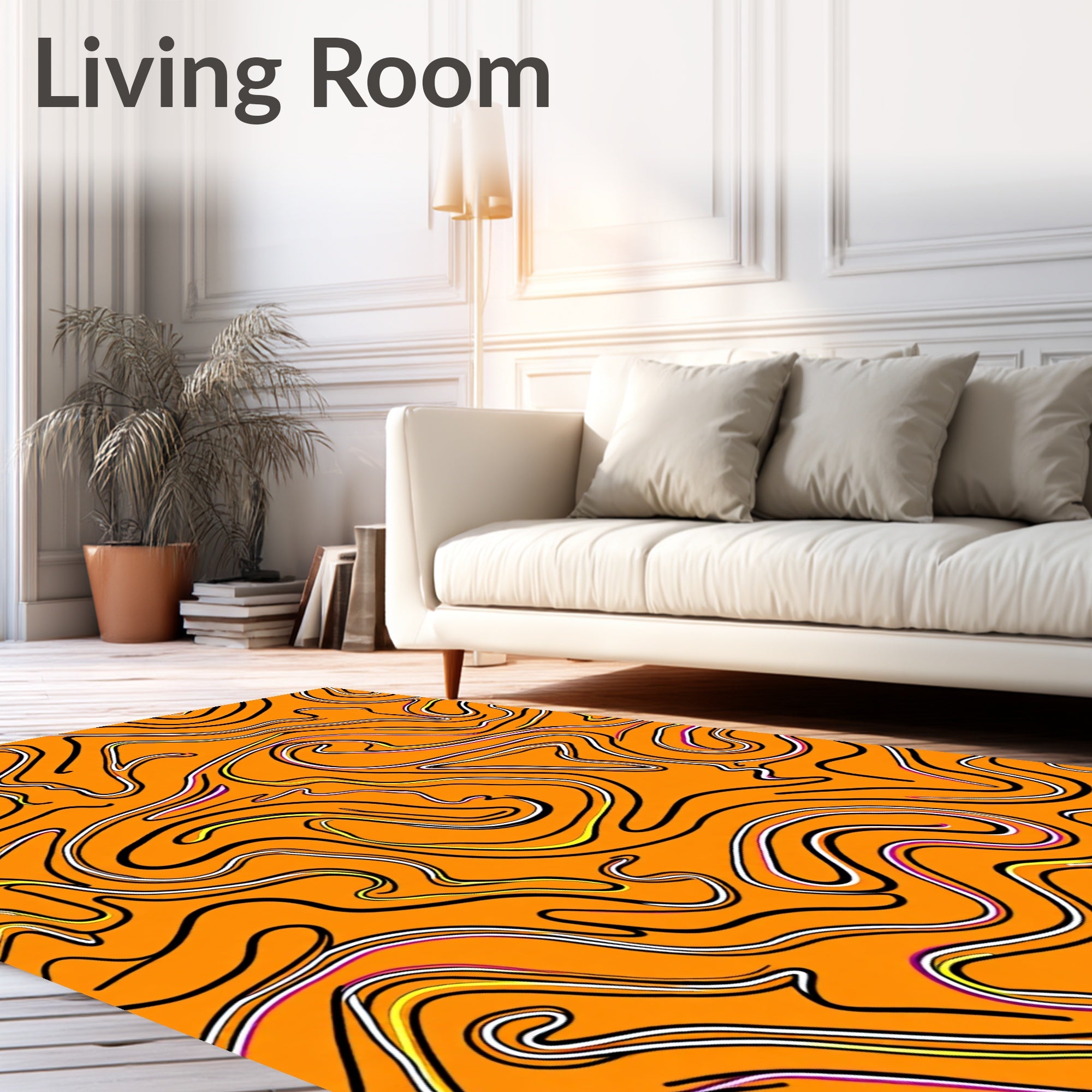 Orange Abstract Swirls with Black Outline Rug