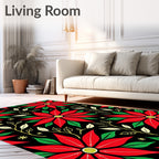 Vibrant Red Poinsettia Floral Branches Rug