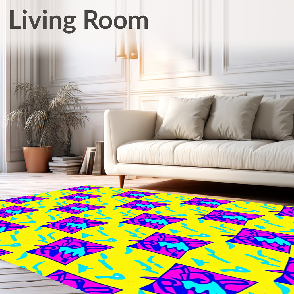 Vibrant Pink Blue Yellow Abstract Shapes Rug