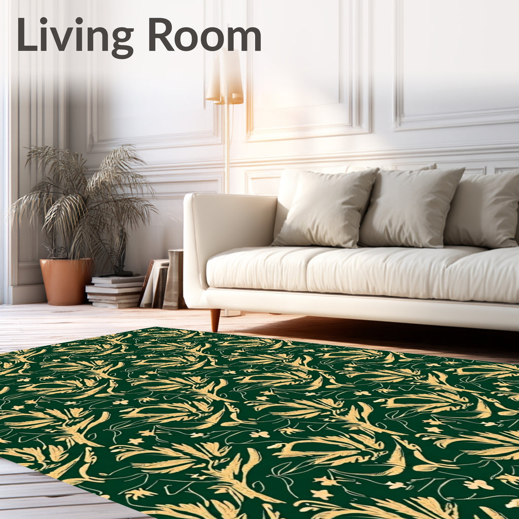 Golden Outline Floral Emerald Rug