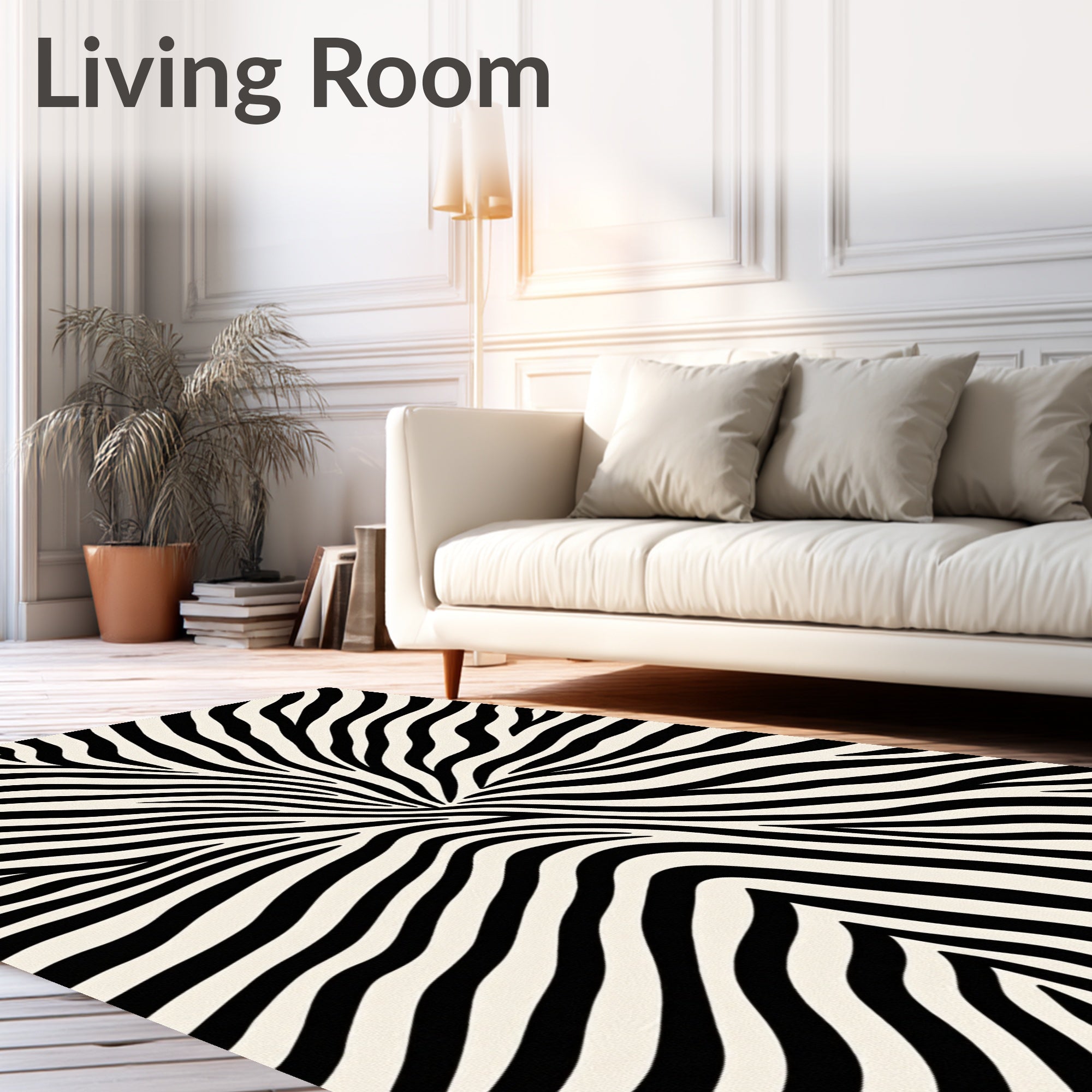 Bold Black White Animal Stripe Rug