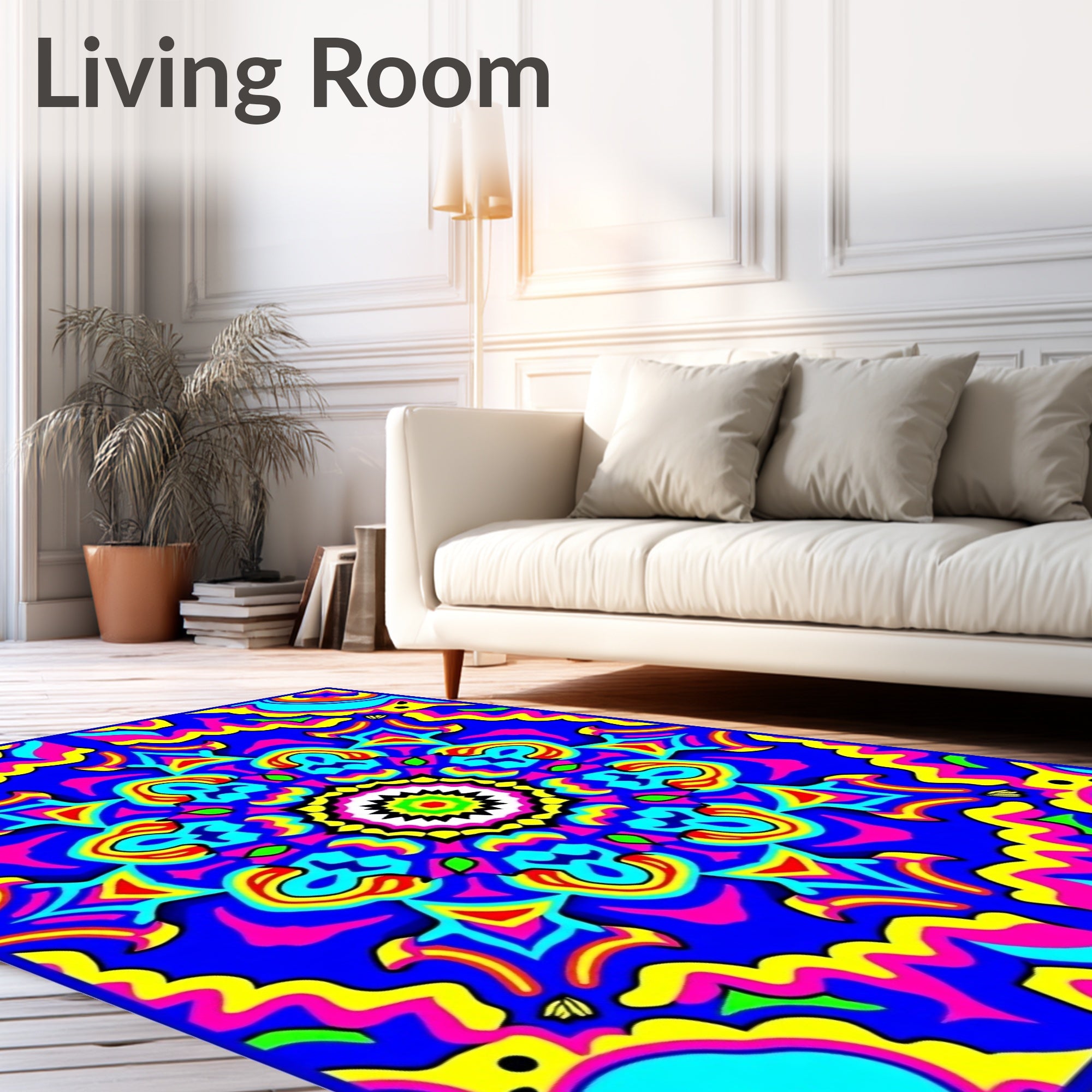 Vibrant Psychedelic Mandala Art Rug
