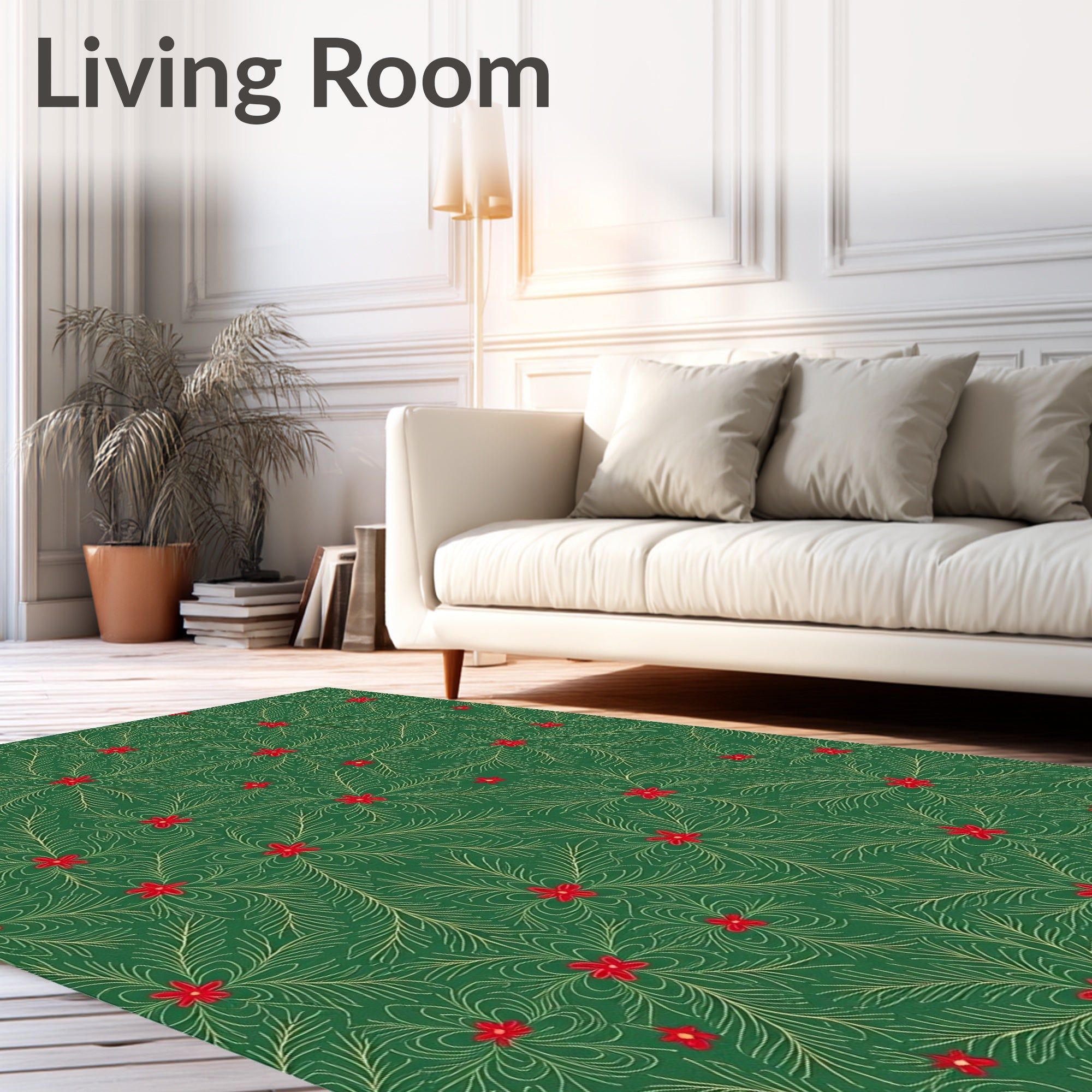 Emerald Green Red Starflower Filigree Rug
