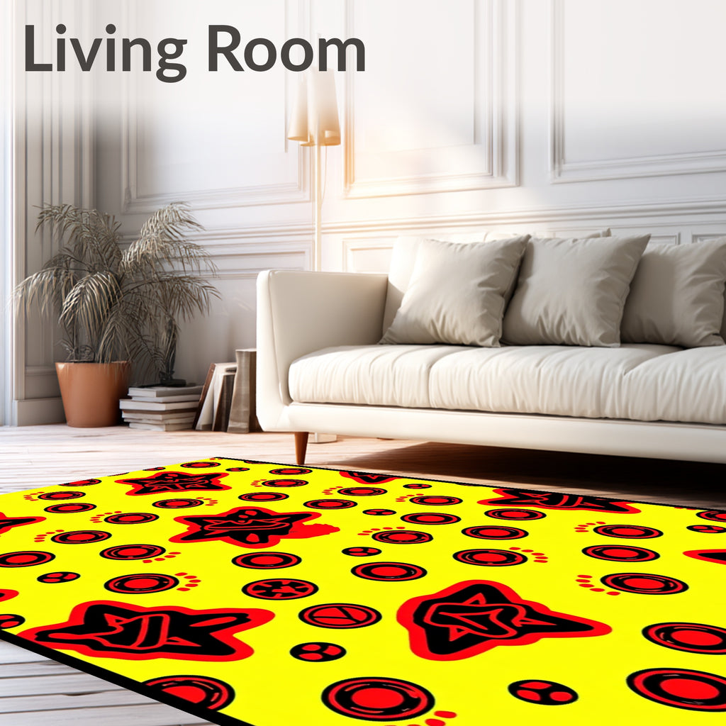Vibrant Yellow Red Star Dots Rug