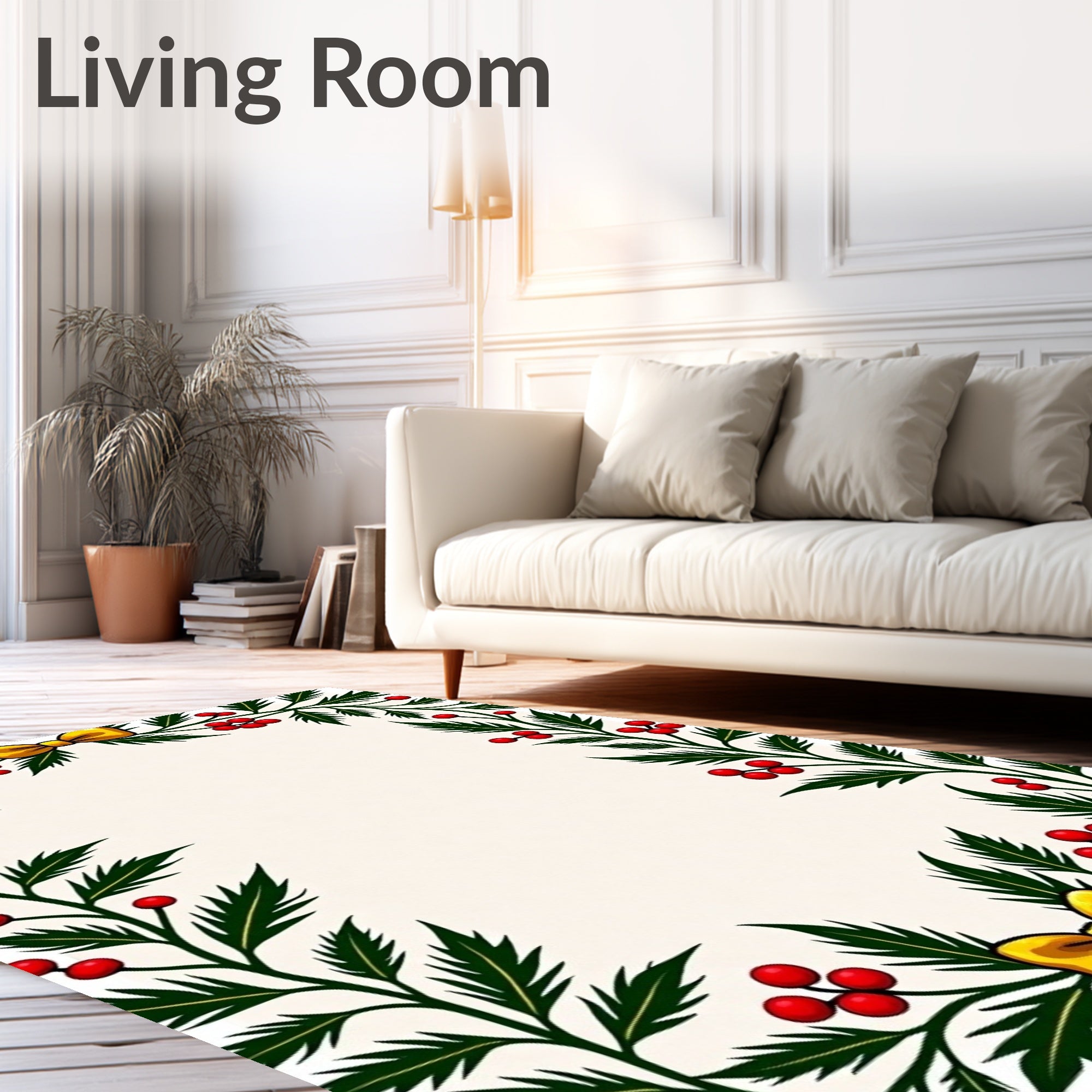 Festive Holly Berry Bow Garland Rug