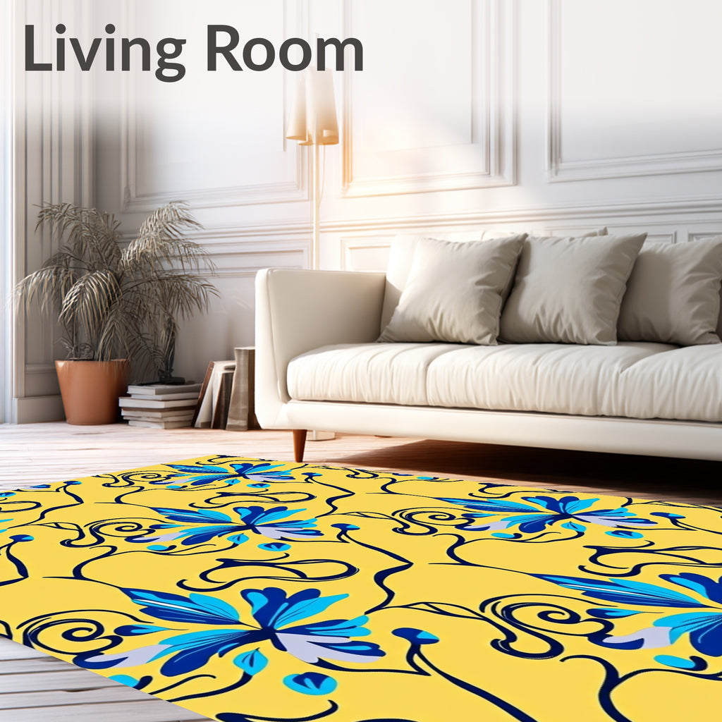 Yellow Blue Floral Vine Accent Rug