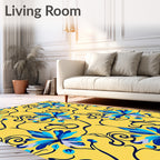 Yellow Blue Floral Vine Accent Rug
