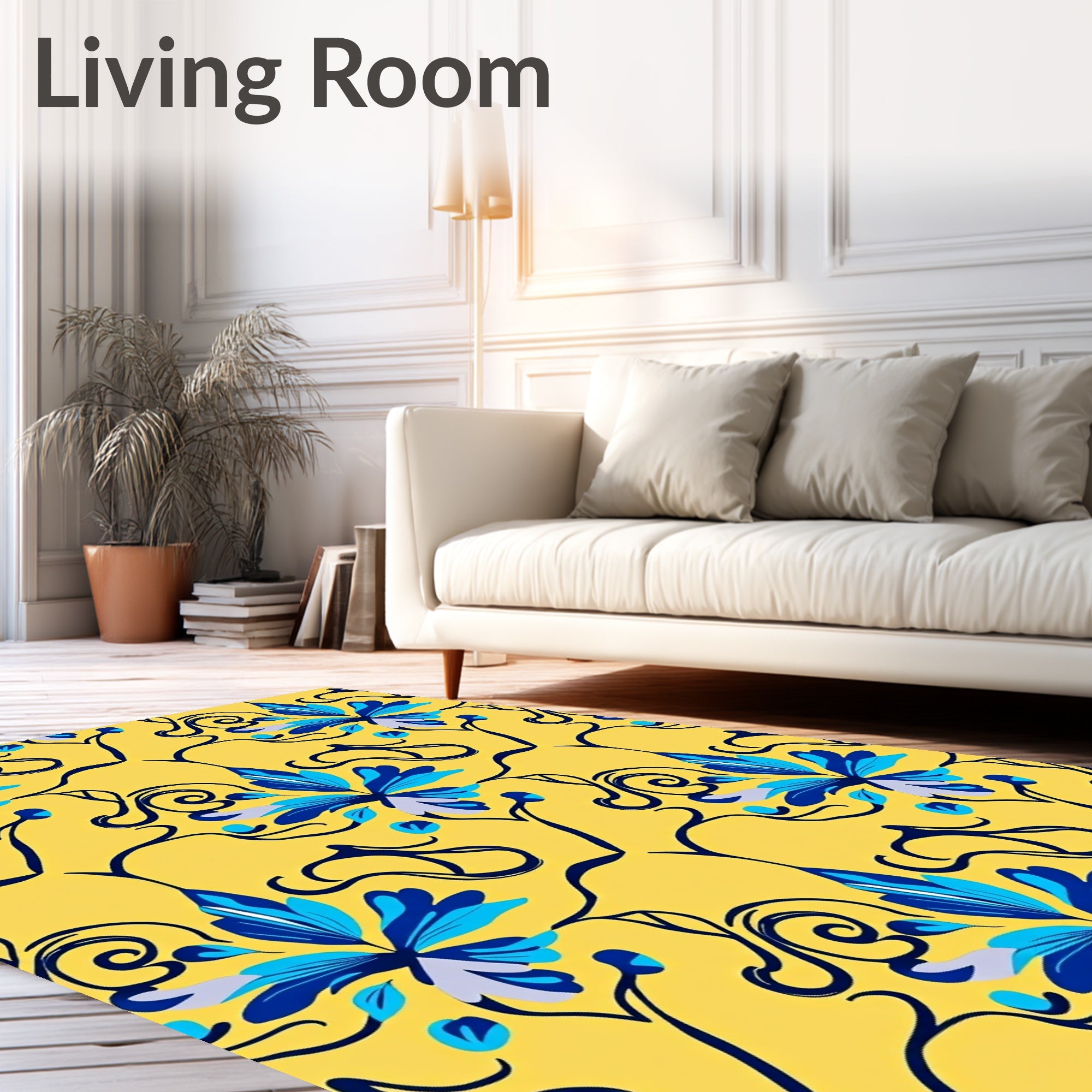 Yellow Blue Floral Vine Accent Rug