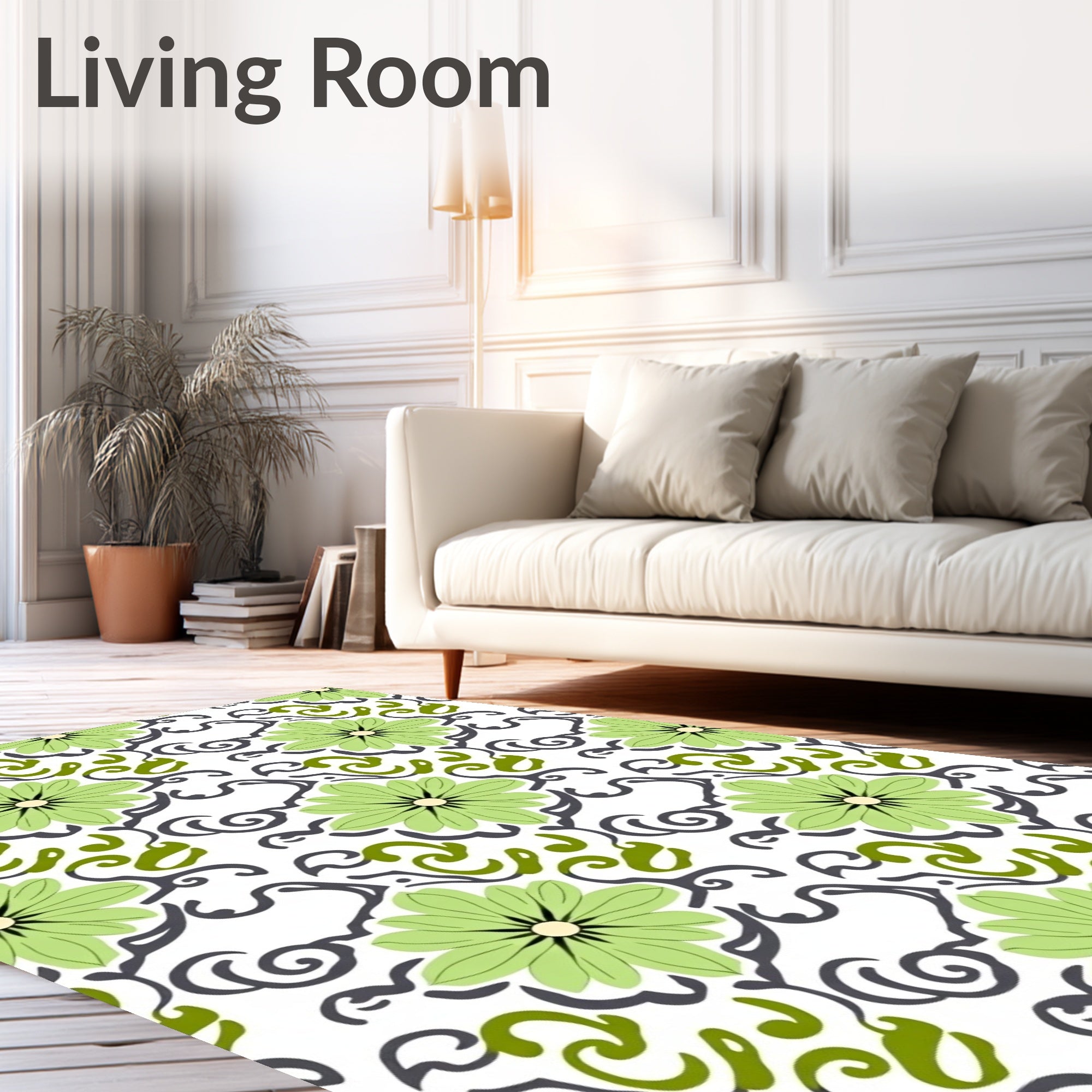 Light Green Daisy Swirl Arrangement Rug