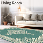 Teal Cream Floral Mandala Border Rug