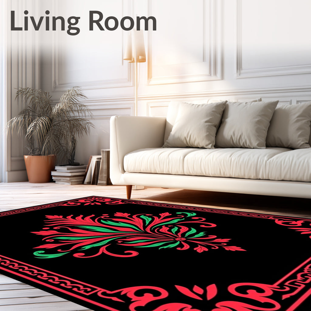Crimson and Green Baroque Floral Frame Rug