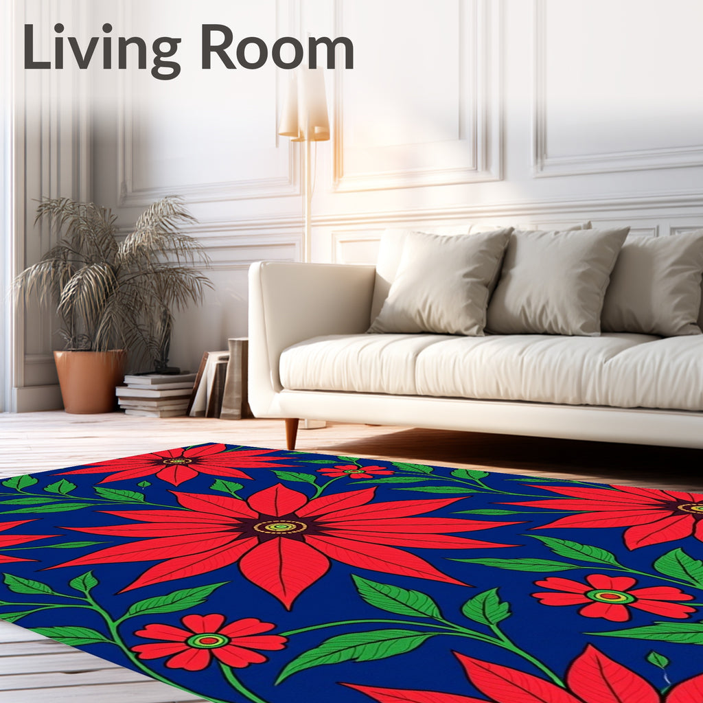 Vibrant Crimson Blossom Vines Rug