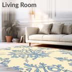 Pale Blue Floral Damask Scroll Rug