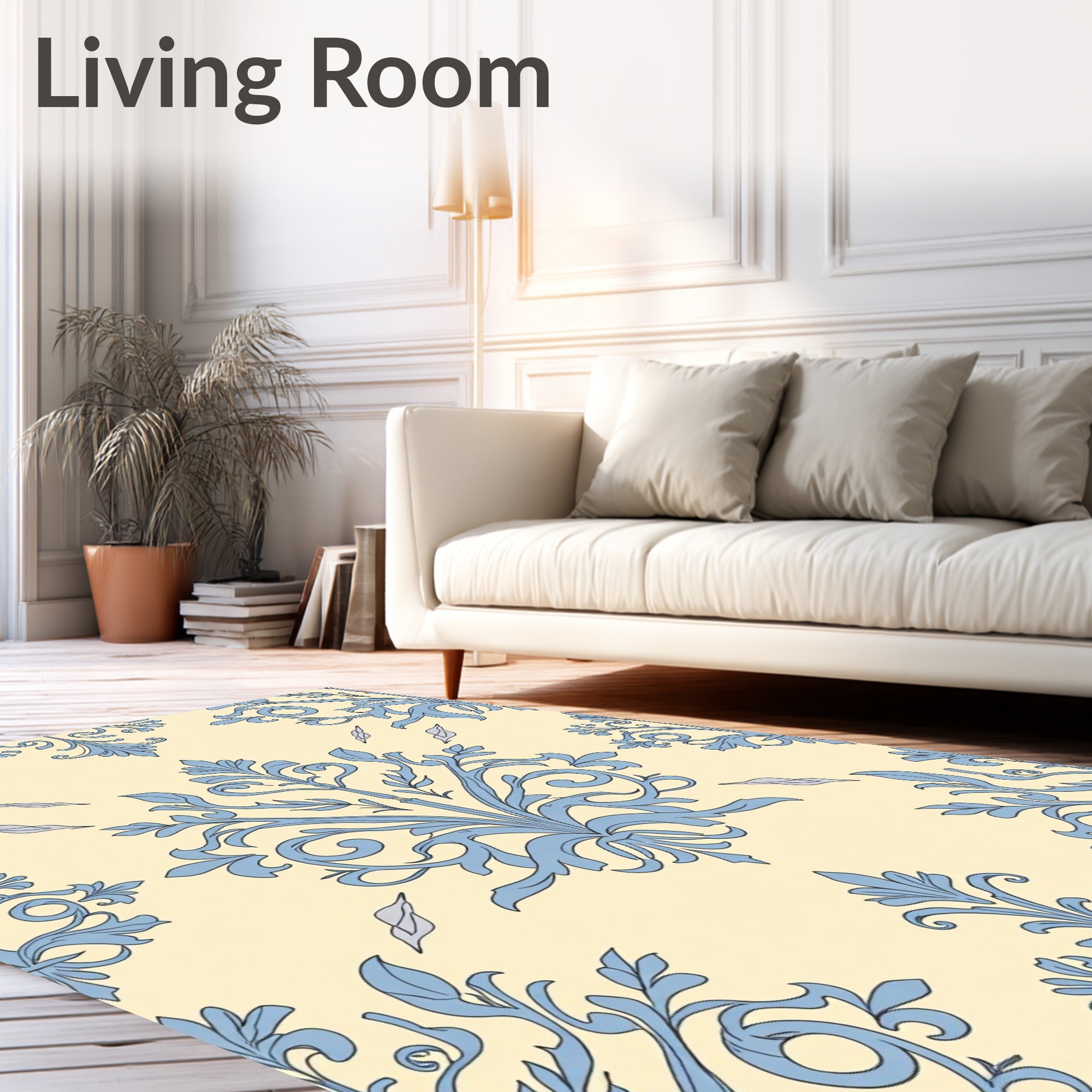 Pale Blue Floral Damask Scroll Rug