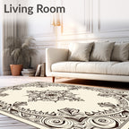 Ornate Black Scroll Medallion Frame Rug