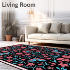 Pink Blue Butterfly Floral Garden Rug