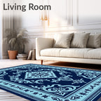 Navy Cyan Vintage Floral Medallion Rug