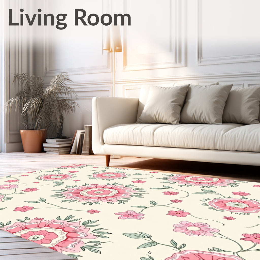 Pink Floral Garden Medallion Rug