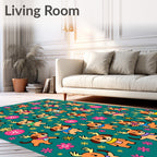 Whimsical Dog Reindeer Christmas Floral Rug