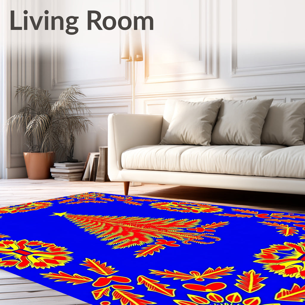 Vibrant Red Christmas Tree Border Rug