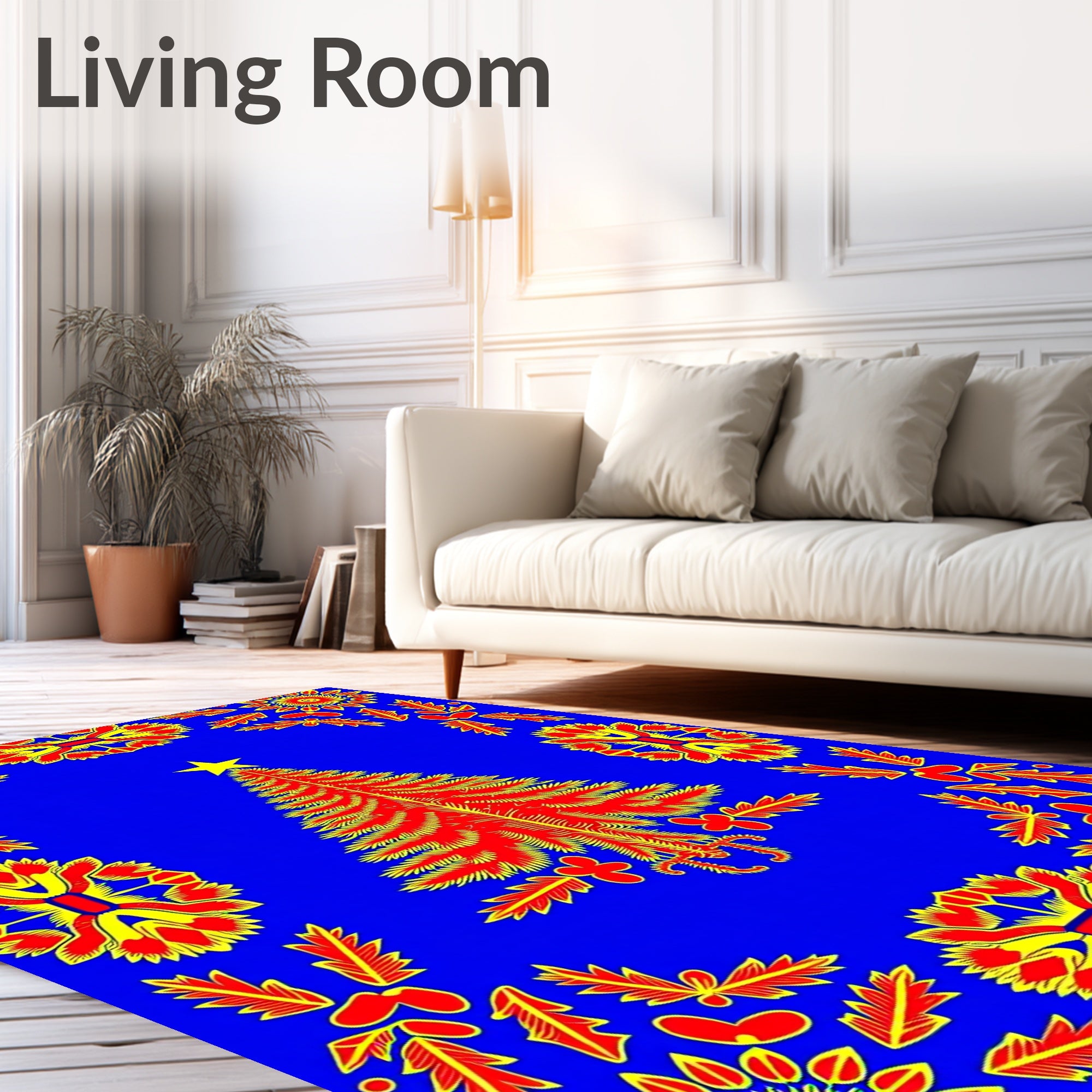 Vibrant Red Christmas Tree Border Rug