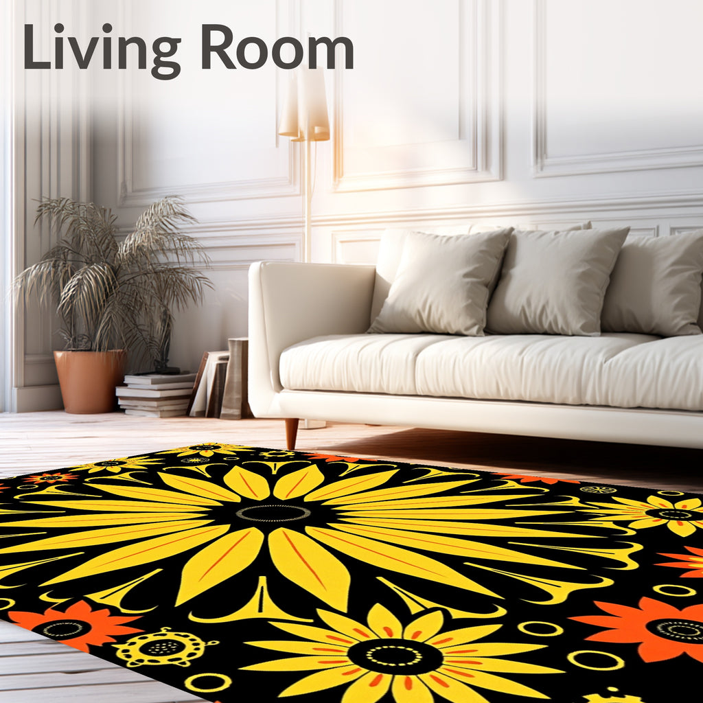 Vibrant Yellow Orange Sunburst Floral Rug