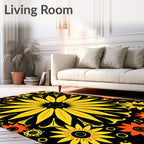 Vibrant Yellow Orange Sunburst Floral Rug