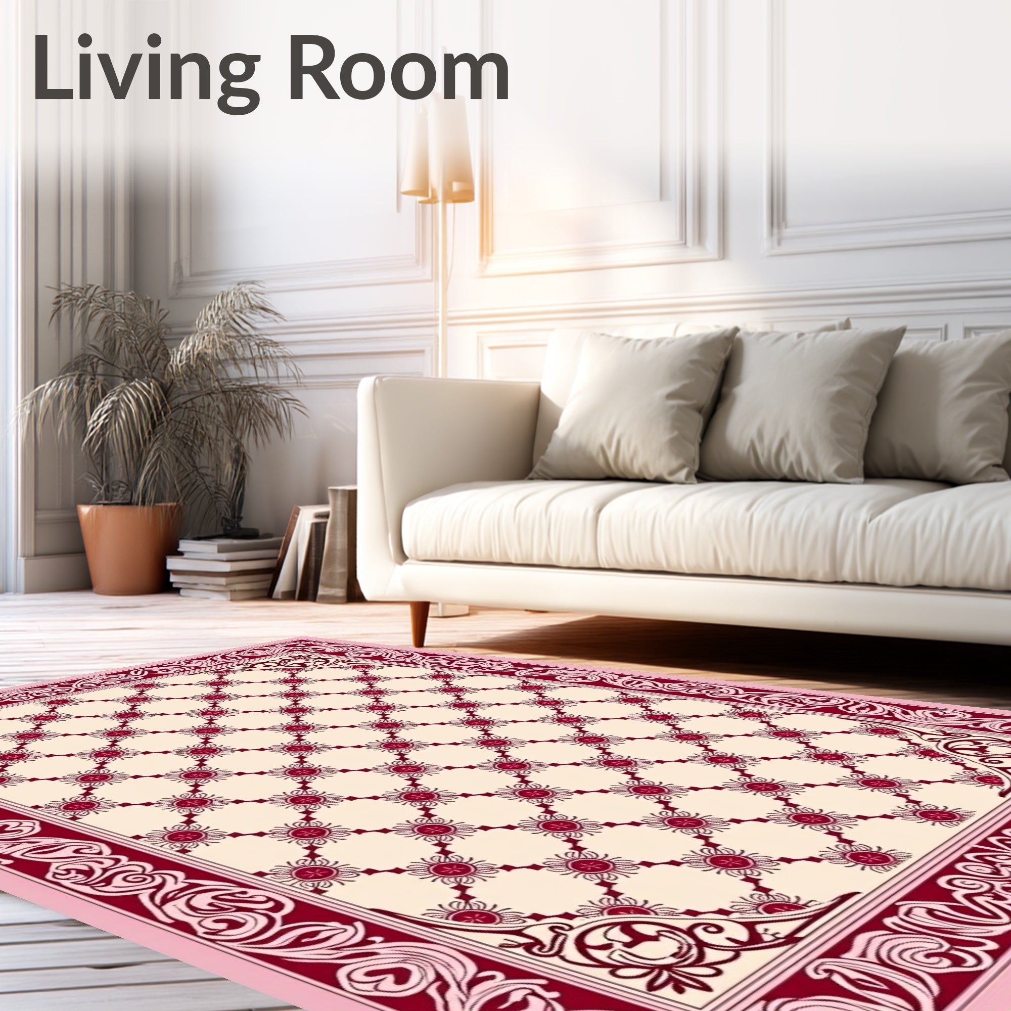 Crimson Floral Lattice Border Rug