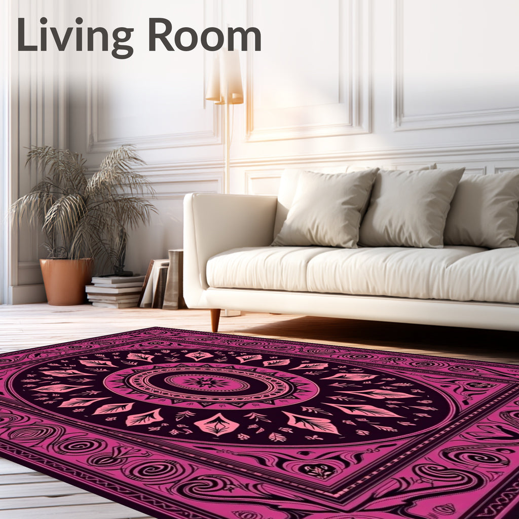 Deep Magenta Medallion Frame Rug