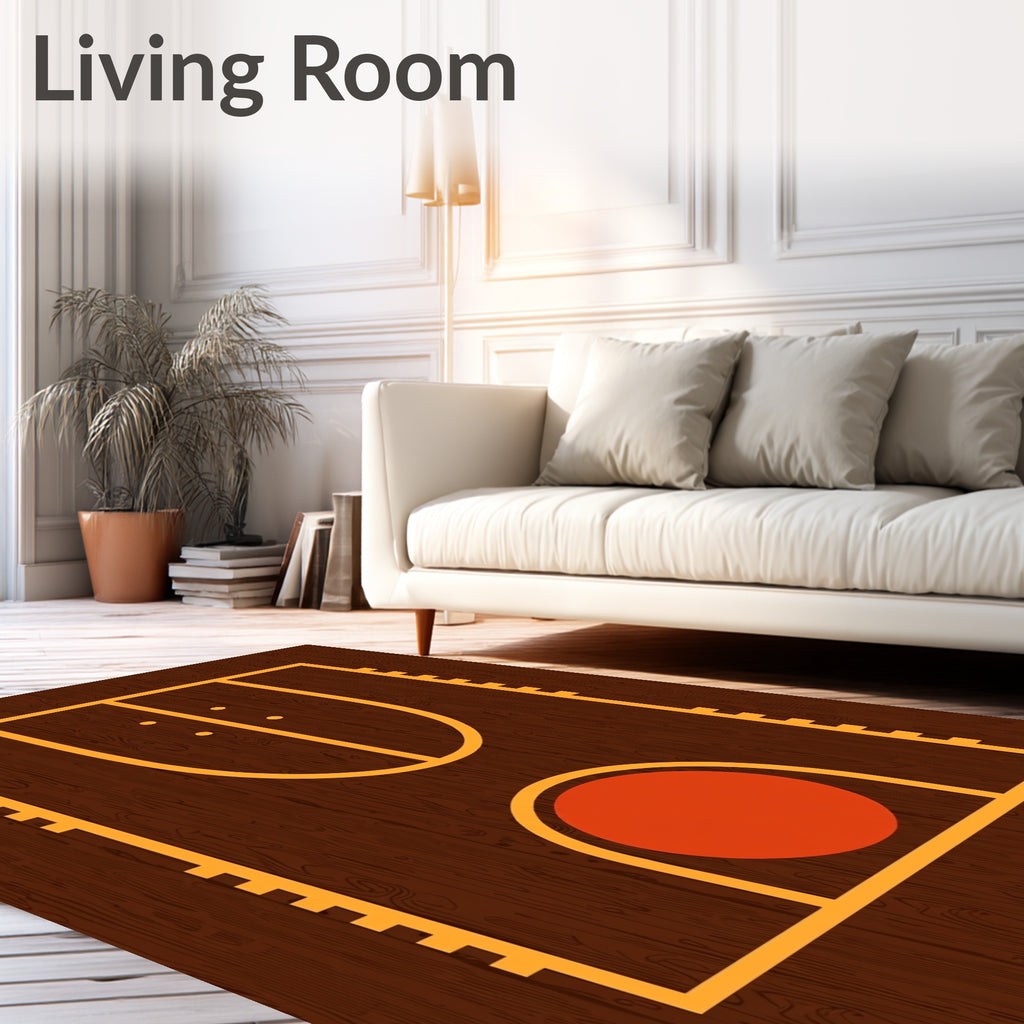 Rustic Wood Basketball Court Rug
