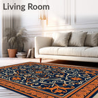 Navy Orange Floral Vintage Medallion Rug