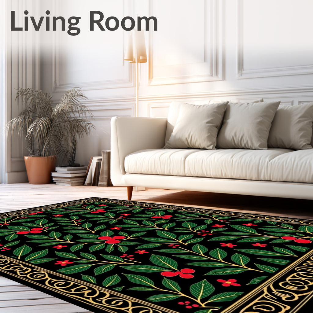 Crimson Berry Foliage Golden Border Rug