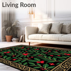 Crimson Berry Foliage Golden Border Rug