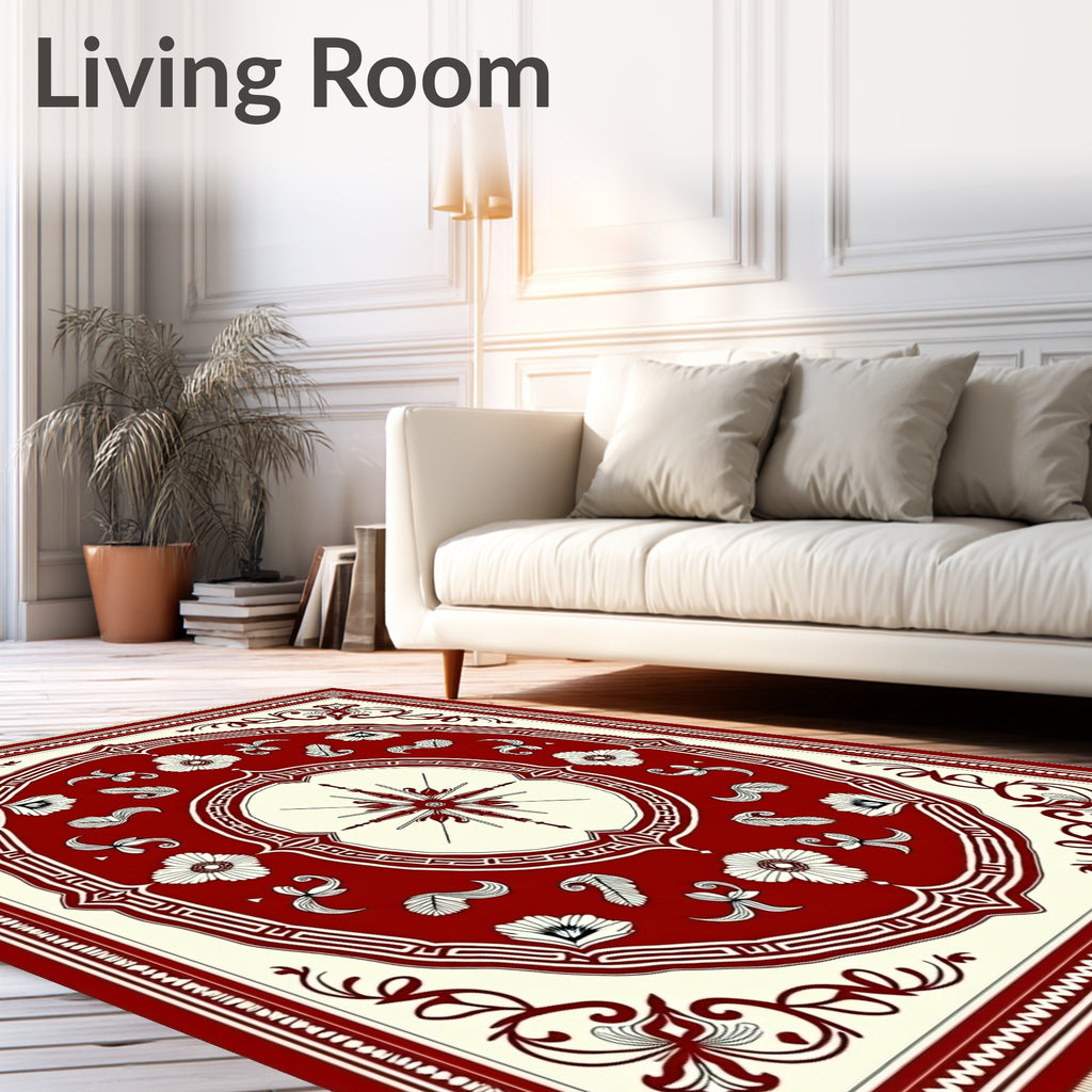 Crimson Floral Medallion Compass Rug