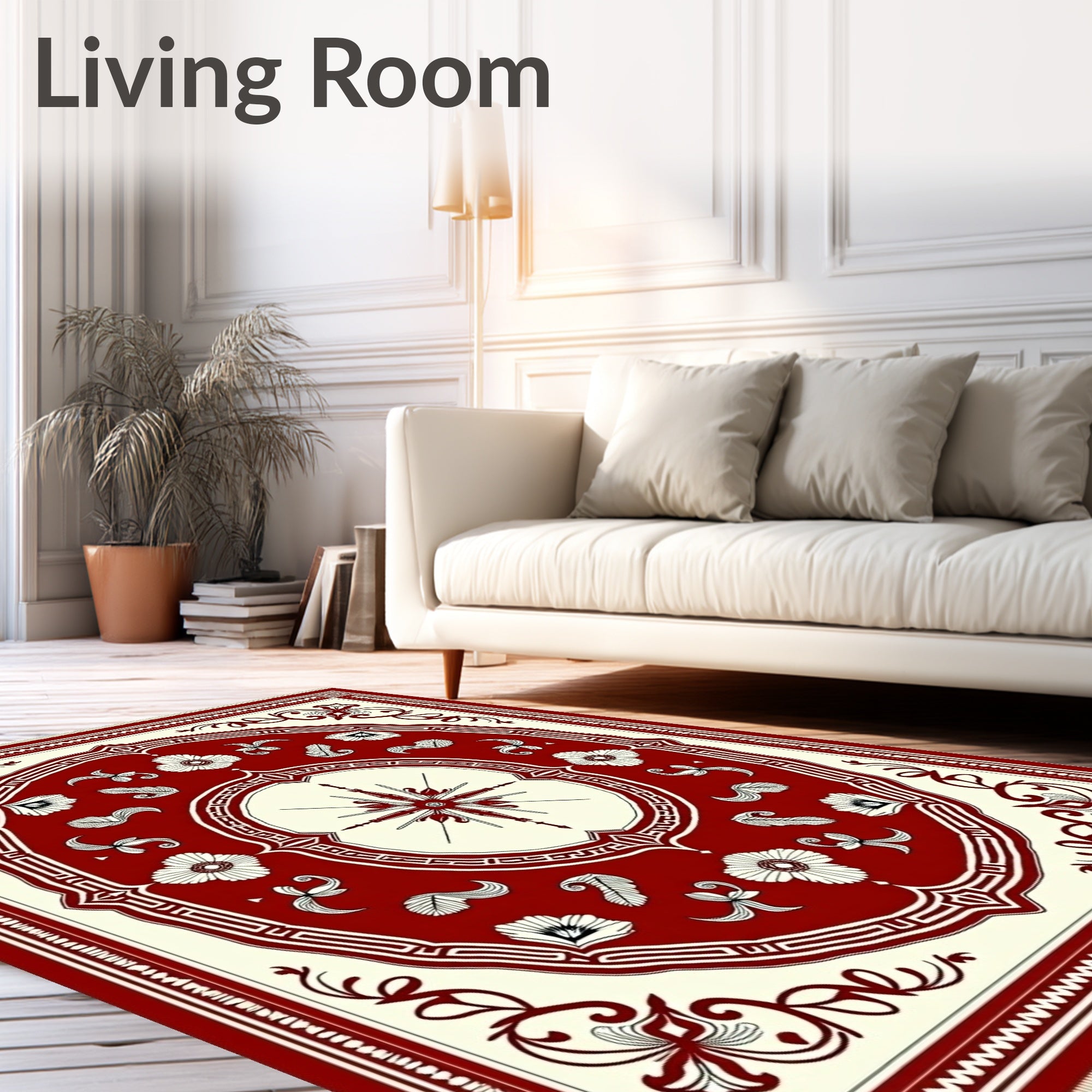 Crimson Floral Medallion Compass Rug