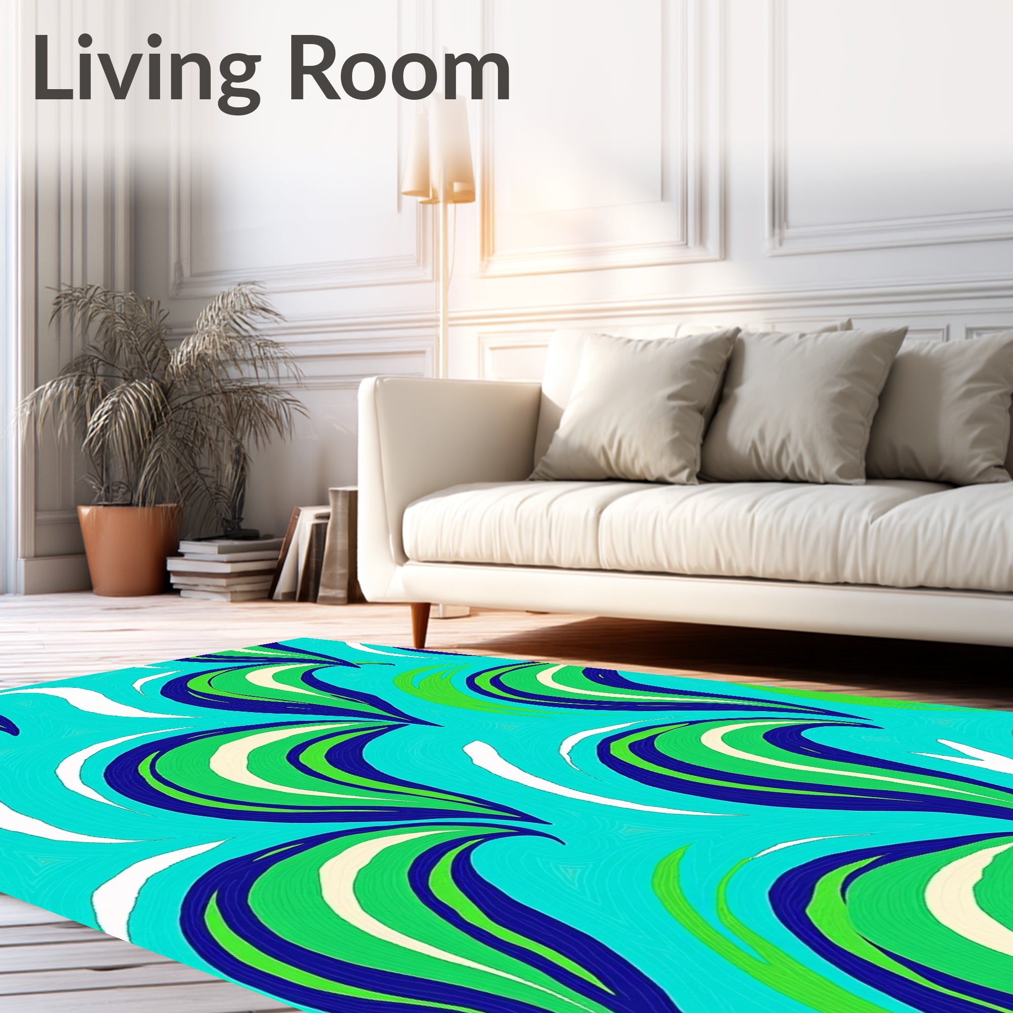 Aqua Teal Abstract Leaf Swirl Rug