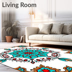 Turquoise Red Starburst Mandala Frame Rug