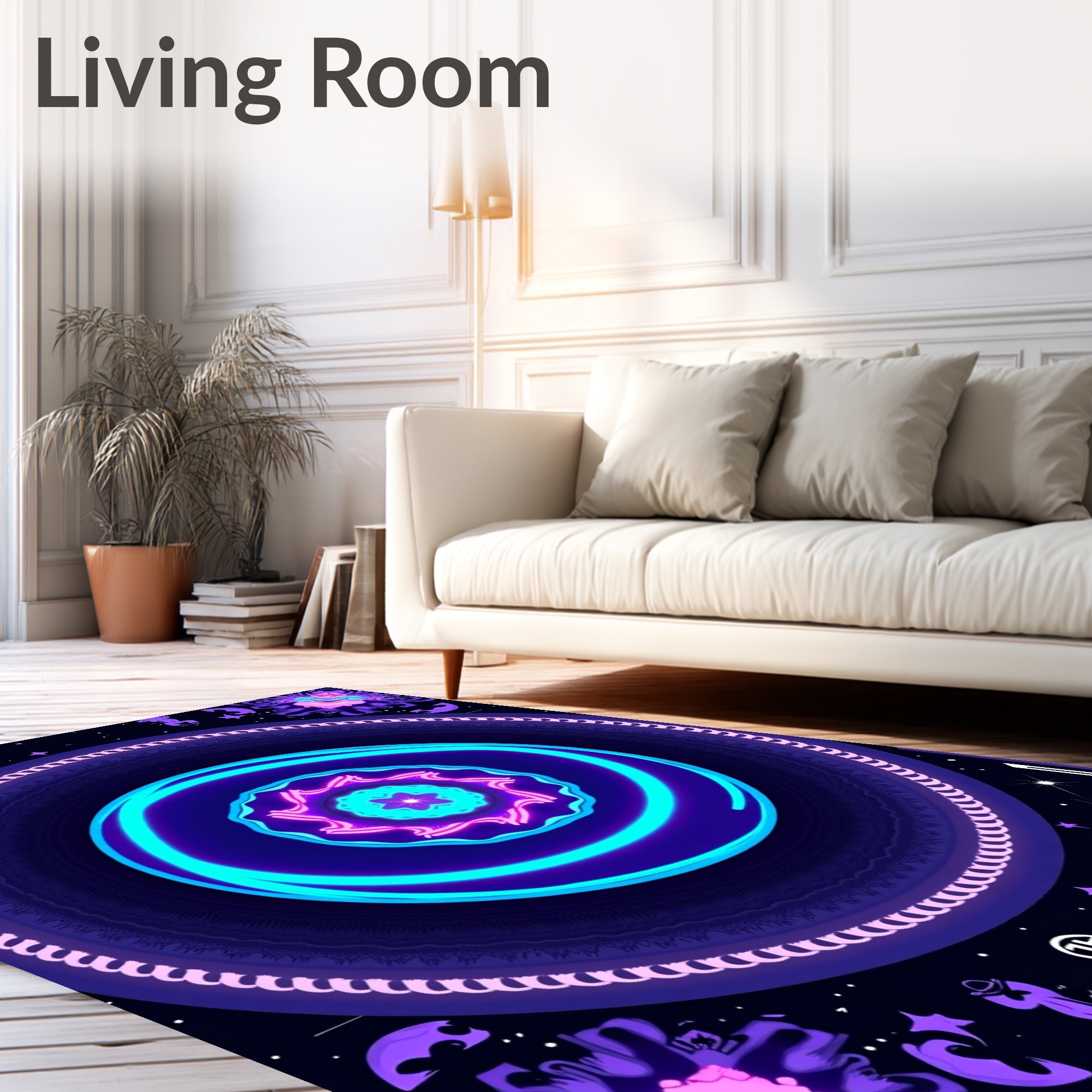 Vibrant Neon Galactic Mandala Rug