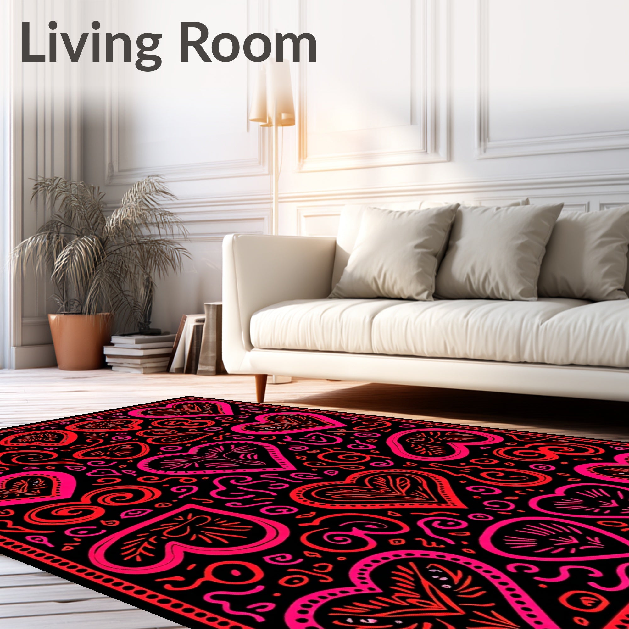 Bold Red Pink Heart Medallion Rug