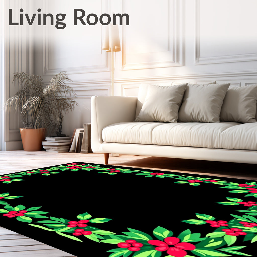 Vibrant Red Berry Foliage Border Rug