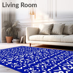 Bold Royal Blue White Abstract Stripes Rug