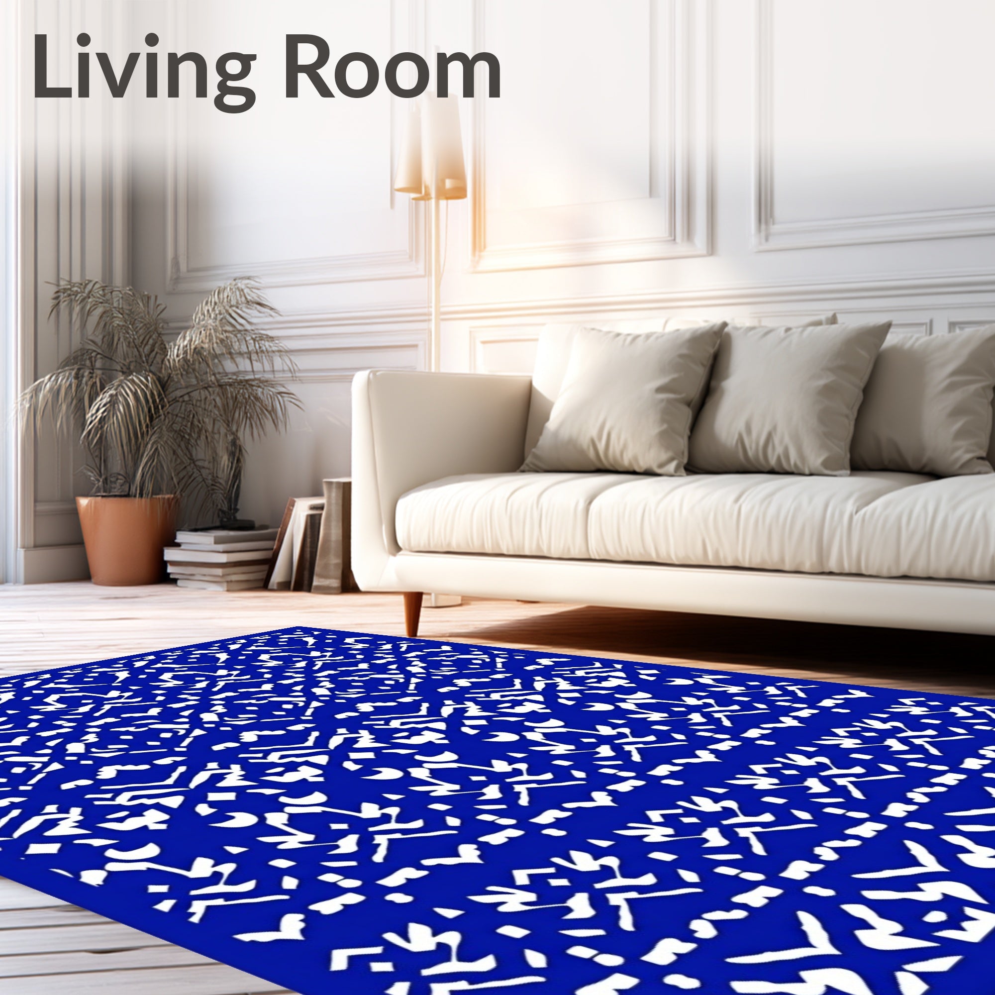 Bold Royal Blue White Abstract Stripes Rug