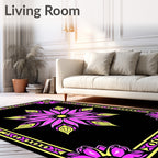Bright Pink Yellow Floral Frame Rug
