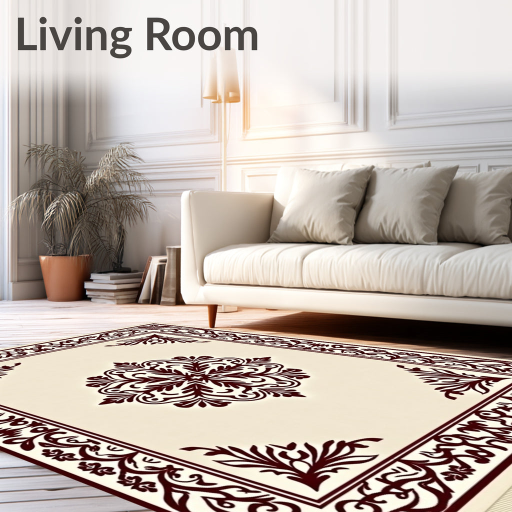 Crimson Medallion Bordered Cream Rug