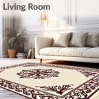 Crimson Medallion Bordered Cream Rug