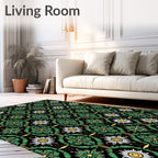 Green Daisy Floral Art Deco Rug